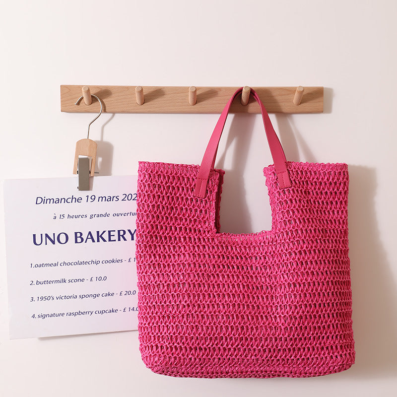 Shoulder Straw Bag Simple Large Capacity Portable Straw Bag Woven Bag Seaside Vacation Beach Bag Women Bag Bella Mia