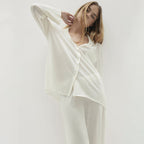Comfort Knitted Loose Cardigan Long Sleeve Pants Pajamas Women Casual Simple Home Wear Bella Mia