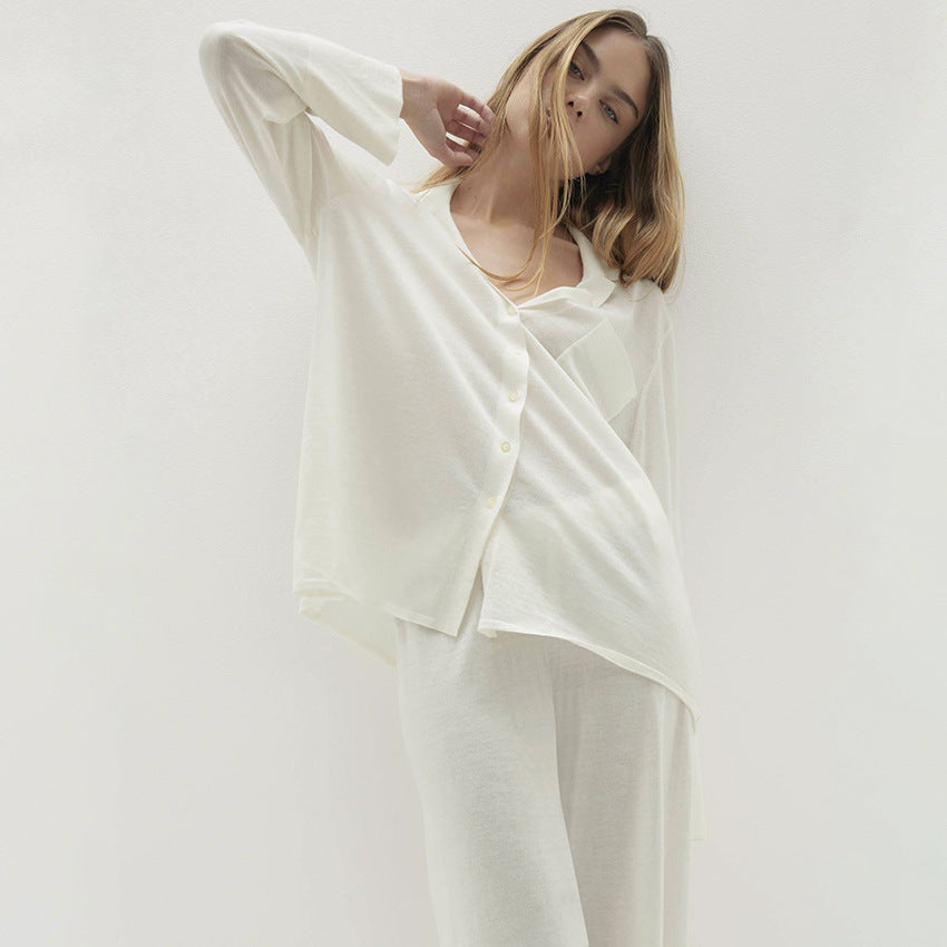 Comfort Knitted Loose Cardigan Long Sleeve Pants Pajamas Women Casual Simple Home Wear Bella Mia