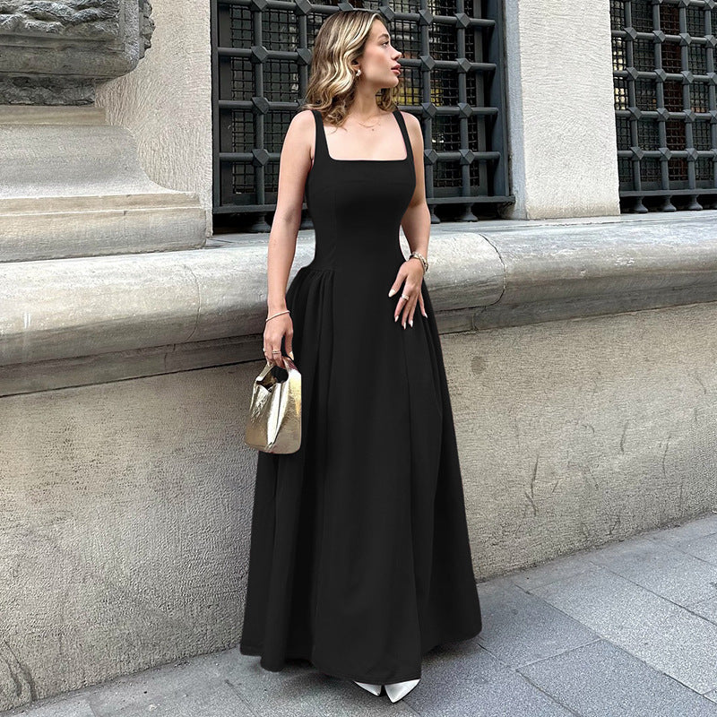 Women Clothing Summer Sexy Backless Zipper Slim Fit Waist Shoulder Strap Dress Bella Mia