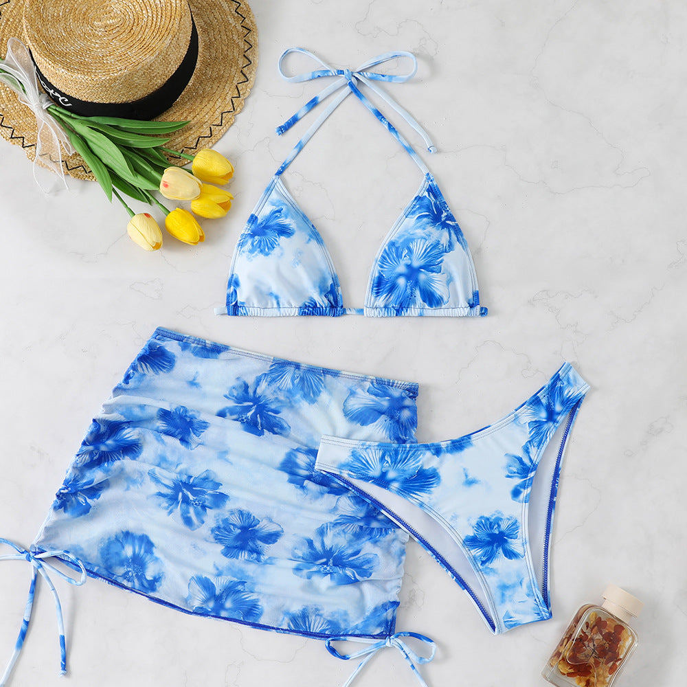 Bikini Mesh Drawstring Slim Sexy Slim Printed Bikini Three Piece Sets Swimsuit Bella Mia