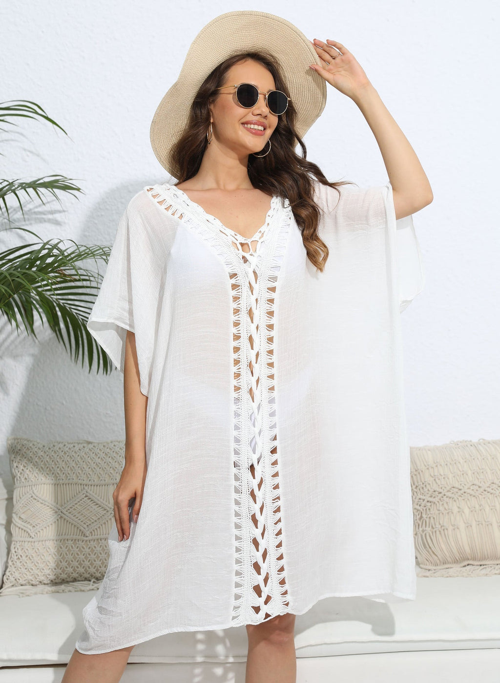 Women Blouse Women Clothing Crochet Stitching Loose Dress Beach Bikini Cover up Bella Mia
