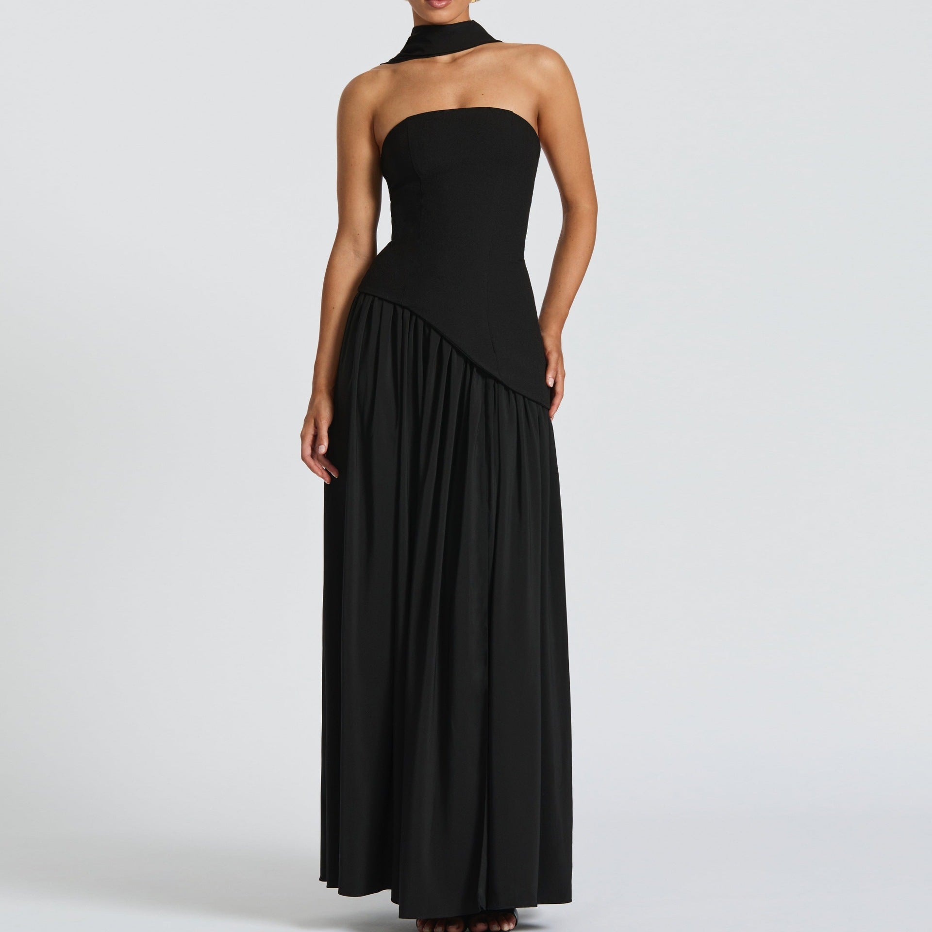Summer Women Sexy Patchwork Backless Tube Top Solid Color Split Dress