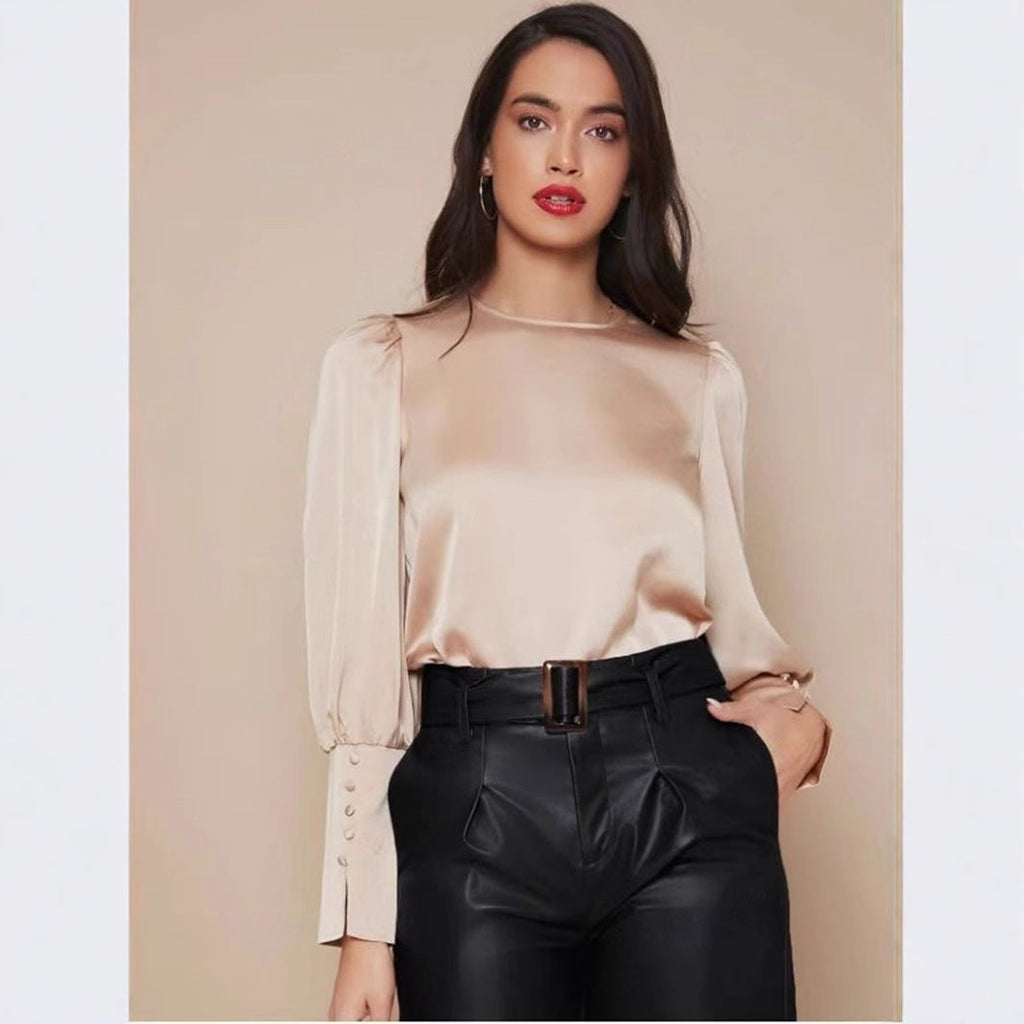Long Sleeved Satin Shirt Women Spring Autumn Lantern Sleeve Satin Shirt Top Bella Mia