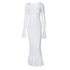 Women Clothing Winter V neck Long Sleeve Ruffled Slim Fit Hip Dress Bella Mia