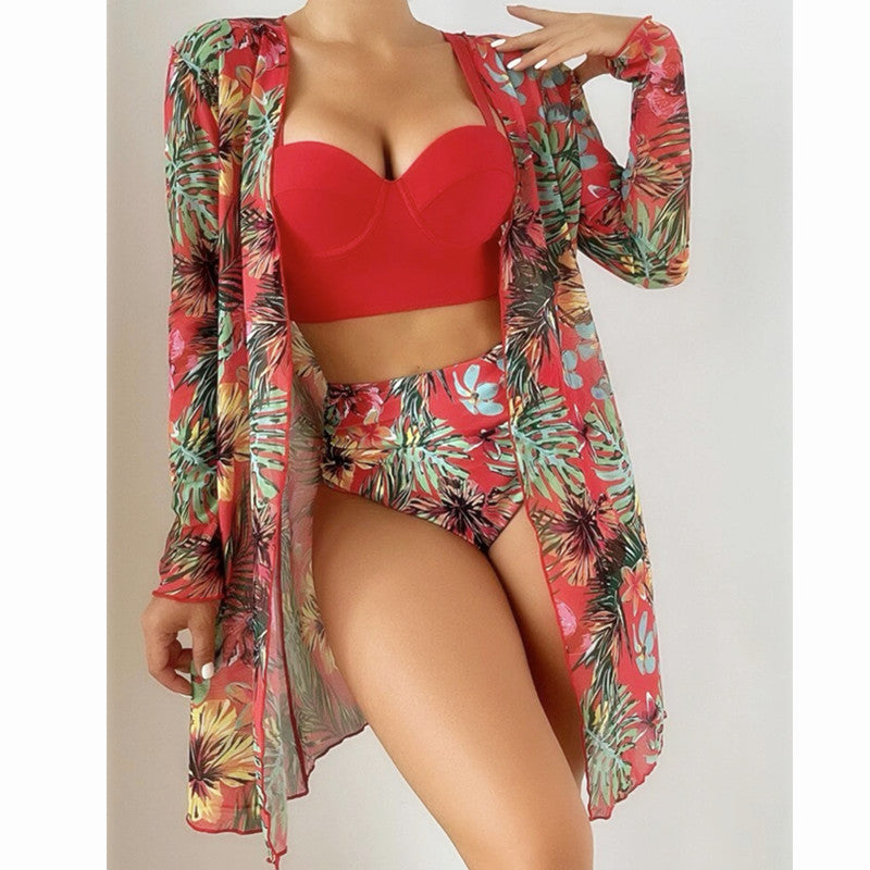 Sexy Mesh Bikini Three Piece Push up Split Printed Swimsuit for Women Bella Mia