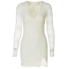 Women Clothing Autumn Winter Sexy Mesh Stitching Long Sleeve Narrow Dress Bella Mia