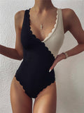 Women Special Cloth Color Contrast Patchwork Petal Edges Personality One Piece Bikini Bella Mia