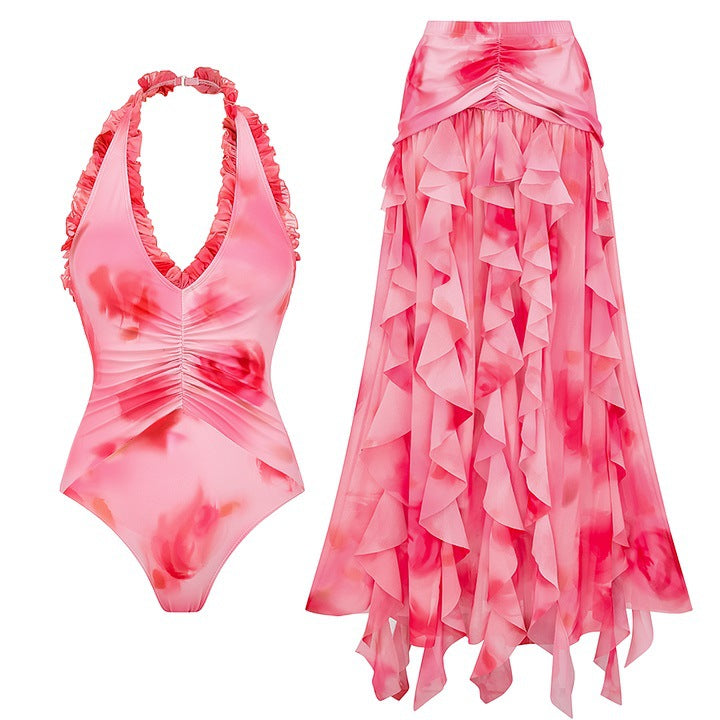 Printed One Piece Swimsuit Women Vacation Beach Tassel Skirt Sets Bella Mia