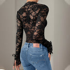 Fall Women Clothing Lace Stitching Long Sleeve V Neck Jumpsuit Women Bella Mia