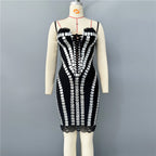 Sexy Sling Lace Stitching Bandage Dress Heavy Industry Rhinestone Personalized Party Dinner Dress Bella Mia