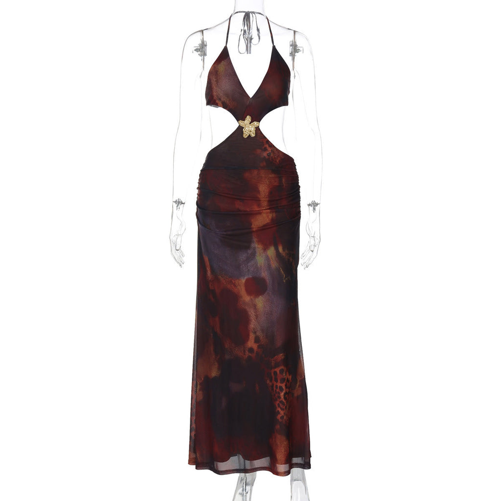 Women Summer Sexy Hollowed Printing Slim Fit Slit Dress Bella Mia