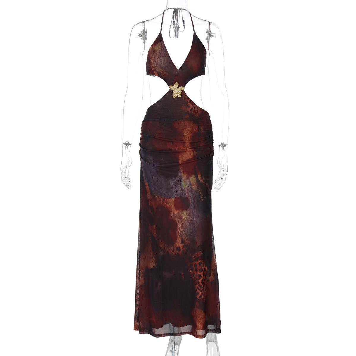 Women Summer Sexy Hollowed Printing Slim Fit Slit Dress Bella Mia