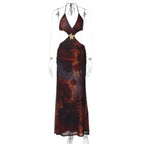 Women Summer Sexy Hollowed Printing Slim Fit Slit Dress Bella Mia