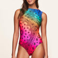 One Piece Positioning Printing Swimsuit Rainbow Gradient Multicolor Bikini High Fork Swimsuit Bella Mia