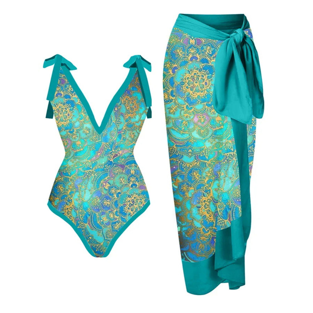 Swimsuit Multi Color Printed Sheath Gauze Skirt Anti-Exposure Two Piece Sun Protection Swimsuit for Women Bella Mia