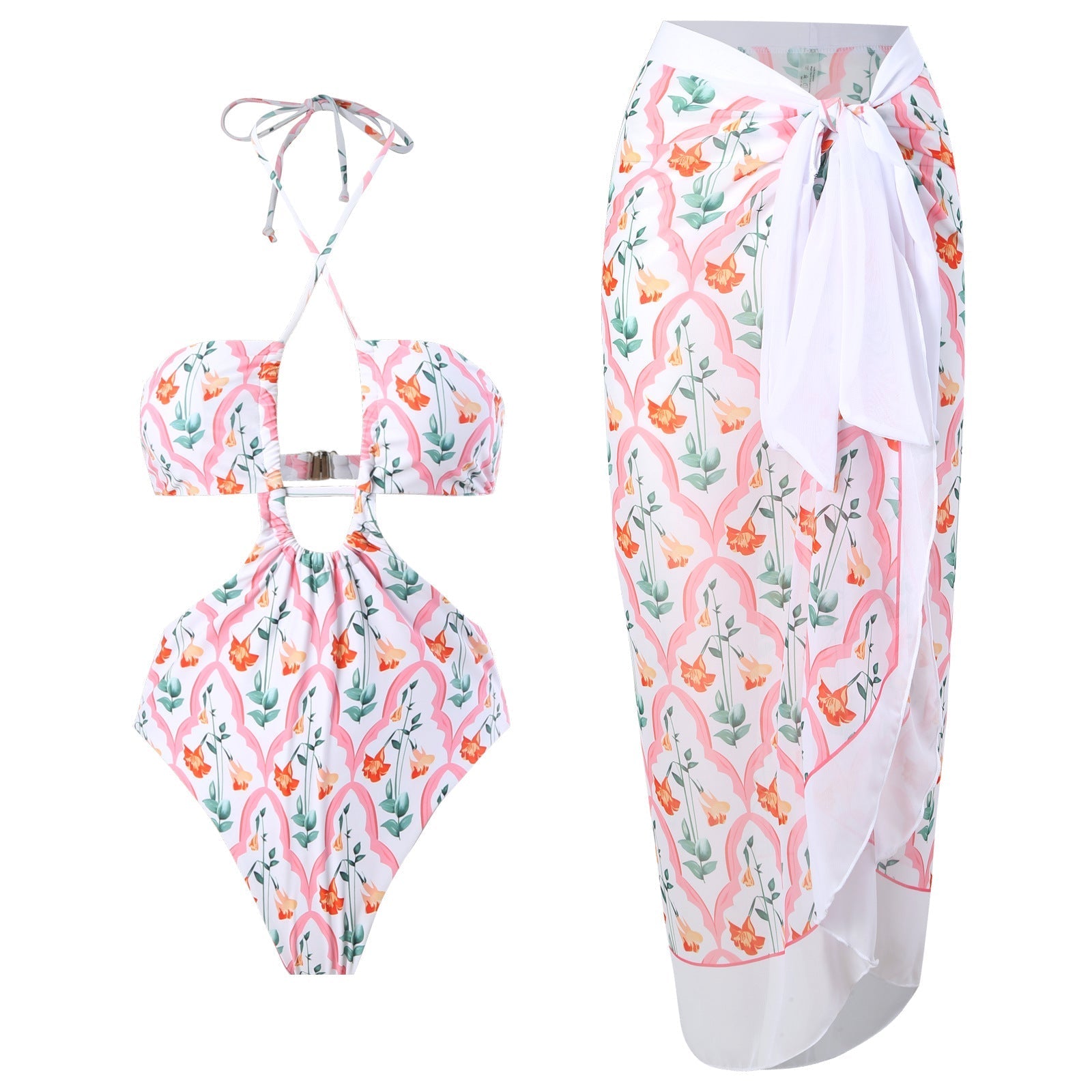 Sexy Double Sided One Piece Swimsuit Pleated Halter Bikini Suit Chiffon Dress Bella Mia