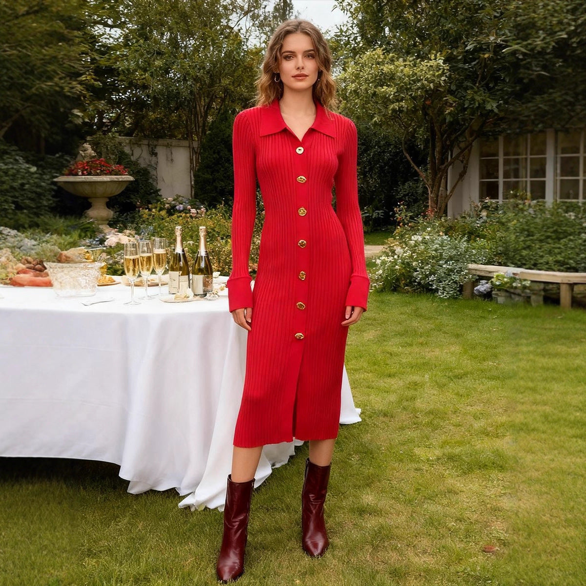 Fashionable Lady Base Knitted Dress Women Autumn Slim Fit Slimming Hip Knitwear Maxi Dress Bella Mia