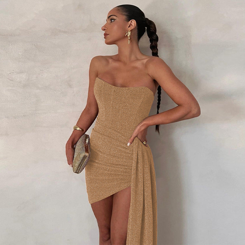 Spring Women Clothes Stitching Tied Sexy Bandeau Short Sheath Dress Bella Mia
