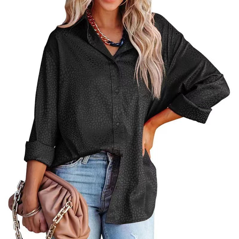 Women Shirt Autumn Comfort Satin Gravel Pattern Long Sleeve Loose Women Top Bella Mia