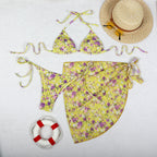 Printed Bikini Three Piece Gauze Skirt Split Sexy Vacation Bikini Swimsuit Bella Mia