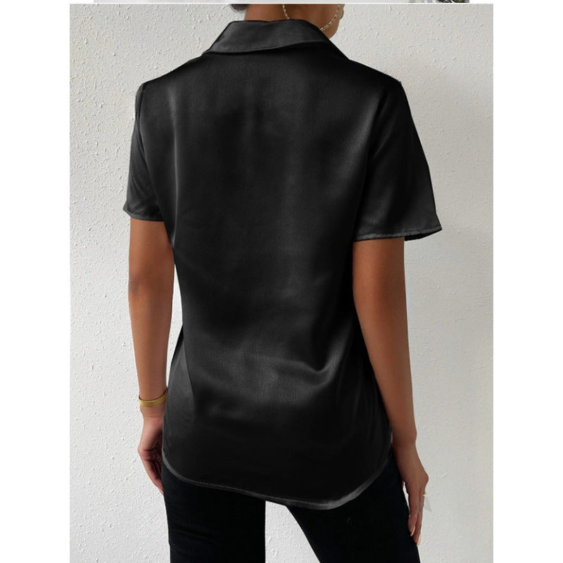 Satin Button Shirt Satin Casual Loose Top Women Clothing Bella Mia