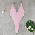 Sexy Backless One Piece T Shaped High Slit Triangle One Piece Swimsuit Women Solid Color Diamond Bella Mia