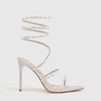 4 Colors Summer High Heel Pointed Sandals Women Heels 11cm Metal Toe Holder Rhinestone Lace up Women Shoes Bella Mia