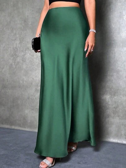Satin Skirt Autumn Winter Simple A line Long Skirt Women Clothing Bella Mia