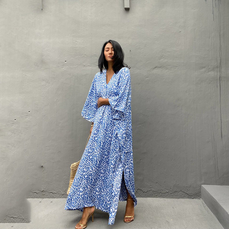 Printed Long Skirt Beach Cover up Vacation Maxi Dress Bikini Swimsuit Blouse Sun Protection Shirt Bella Mia