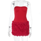 Spring Dress Socialite Elegant Sexy Three Dimensional Floral Texture Tube Top Dress Bella Mia