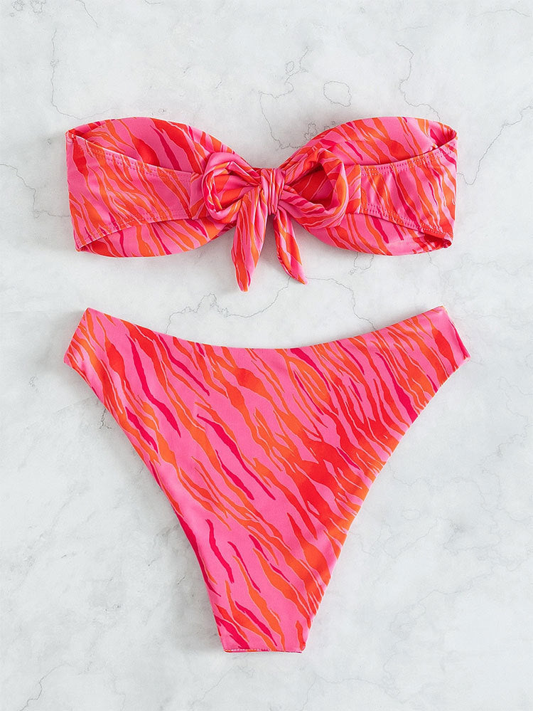 Printed Bandeau Bikini Swimsuit Sexy Backless Split Two Piece Suit Swimwear Bella Mia