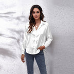 Satin Shirt Women Satin Artificial Silk Long Sleeve Shirt Bella Mia