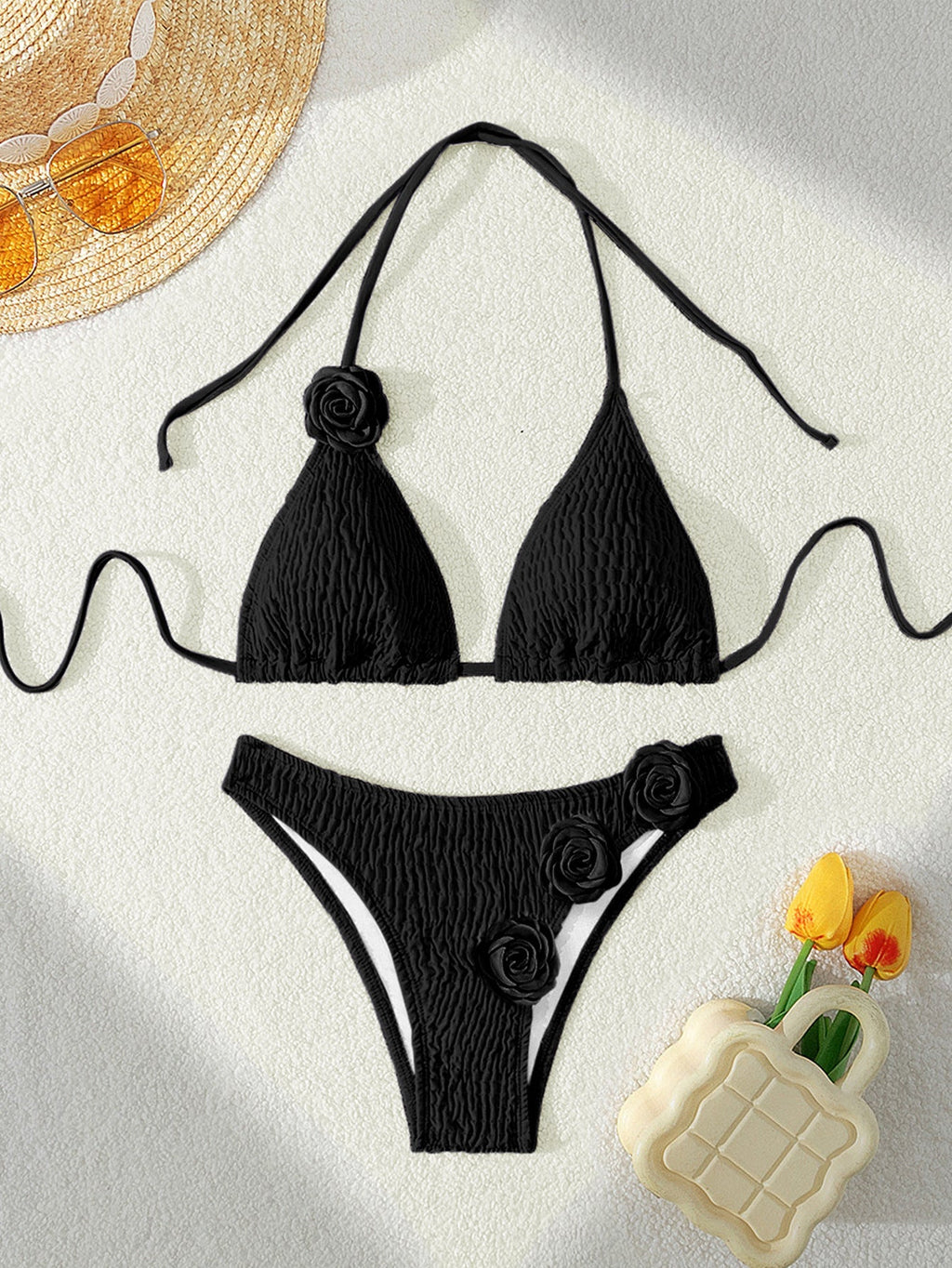 Bandage Sexy Split Swimsuit 3D Three Dimensional Floral Bikini Women Surfing Beach Wear Bella Mia