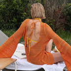 Knitted Loose Bat Sleeve Sexy Backless Beach Bikini Cutout Blouse Dress Women Crochet hook Bella Mia