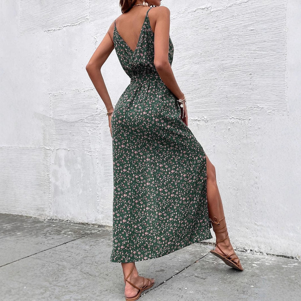 Women Clothes Summer Bohemian Strap Dress Printed Long Slit Maxi Dress Bella Mia