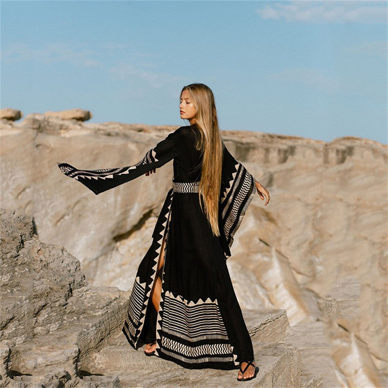 Polyester Printed Beach Cover-up Sexy Cardigan Loose plus Size Sun Protection Shirt Beach Cover Up Bella Mia