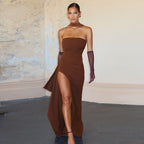 Women Clothing Summer Elegant Sexy Scarf Collar Slim Fit Slit Backless Dress Tube Top Dress Bella Mia
