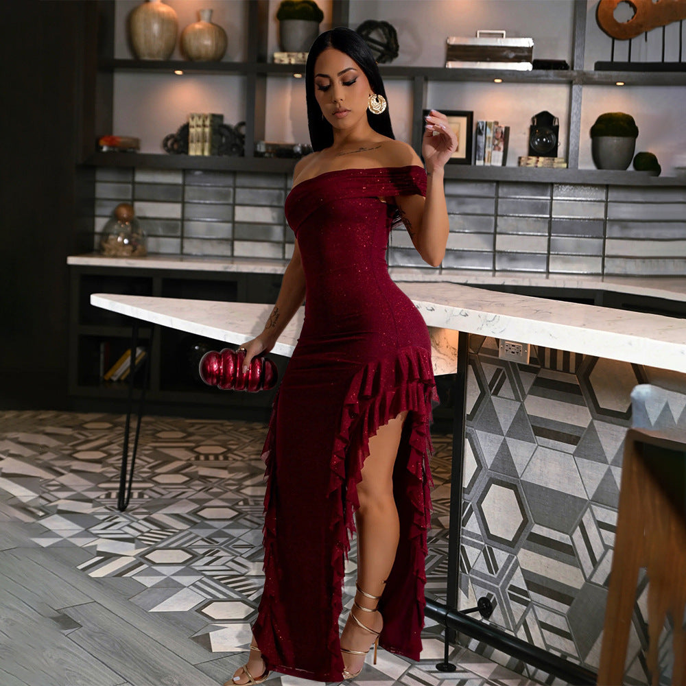 Women Clothing Slim Fit Slit Dress Sexy off the Shoulder Maxi Dress Women Bella Mia