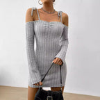 Women Clothing Adult Lady like Woman Lightly Mature Strap Sling Dress Autumn Winter Boat Collar Elegant Slim Fit Bella Mia