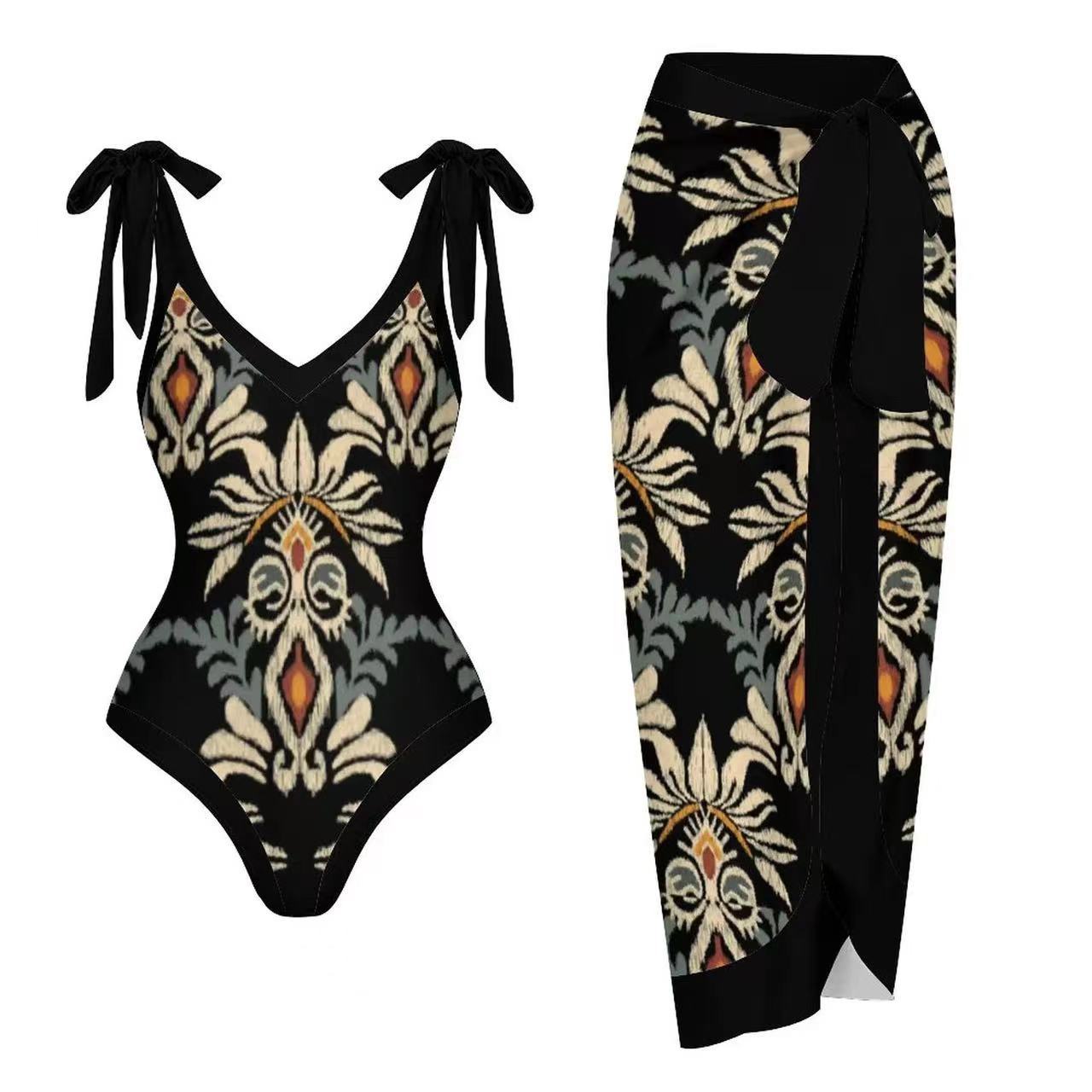 Two Piece Set One Piece Gauze Skirt Swimsuit Multi Color Printing Conservative Sunscreen Swimsuit Bella Mia