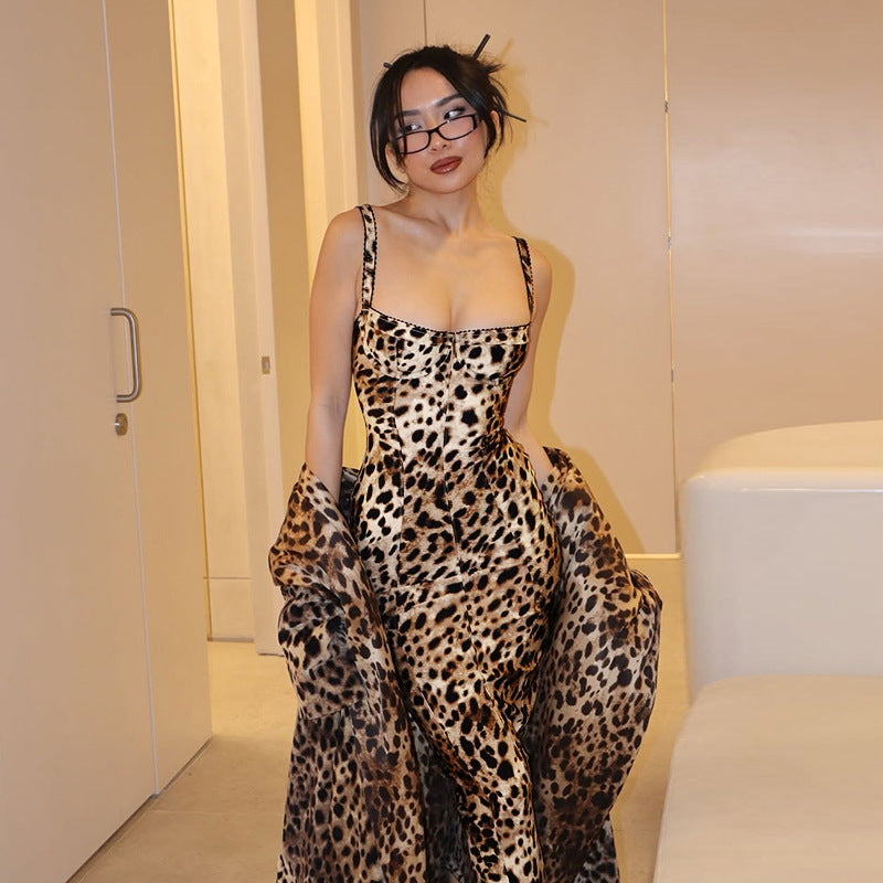 Summer Street Slim Leopard Print Printed Sexy Sling Dress Bella Mia
