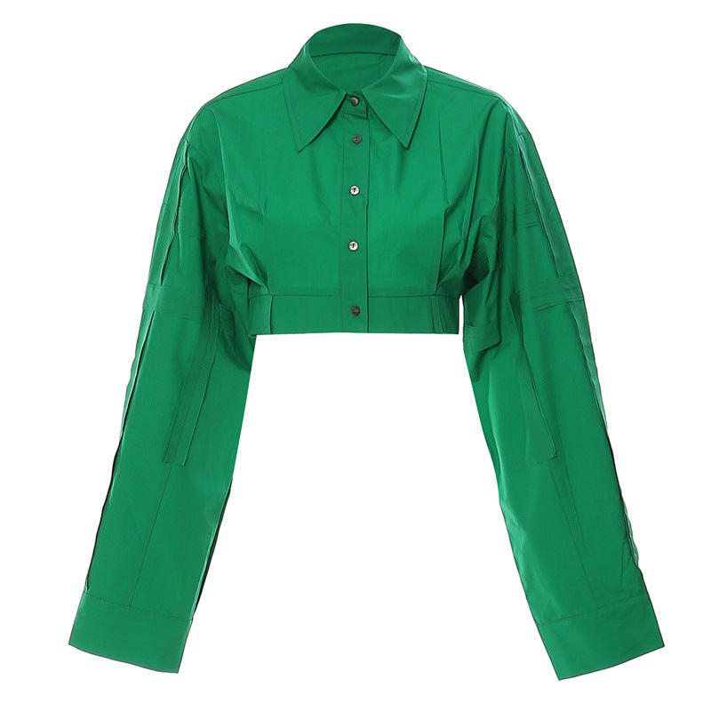 Autumn Winter Personalized Cropped Stitching Short Shirt Top for Women Bella Mia