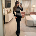 Half Turtleneck Sexy Sheath Maxi Dress Party Rhinestone Bella Mia