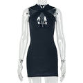 Solid Color Slim Fit Women V neck Summer Hip Dress Date Sleeveless Short Dress
