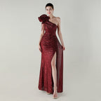 Craft Floral Beaded One Shoulder Diagonal Collar Fishtail Evening Dress Dinner Wedding Awards Ceremony Social Dress Bella Mia