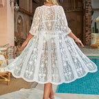 Beach Women Water Soluble Lace up Wide Skirt Mid Length Beach Sun Protection Bikini Cardigan Bella Mia