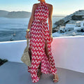 Women Clothing Spring Summer Sexy Print Halter Beach Vacation Mid Length Dress