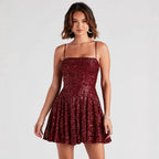 Summer Casual Sexy Sequined Suspender A line Dress Elegant Bella Mia