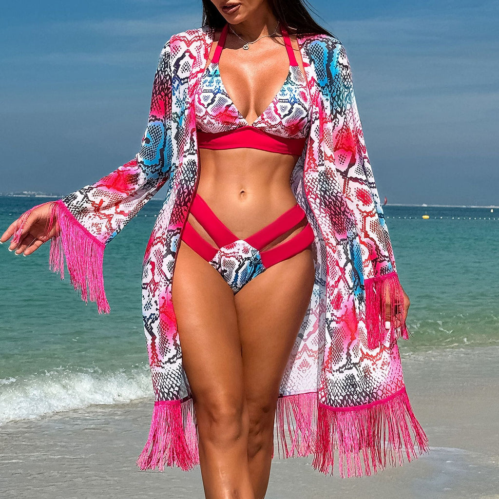 Swimsuit Women Bikini Three Piece Sets Veils Skirt Miami Tassel Swimsuit Bella Mia
